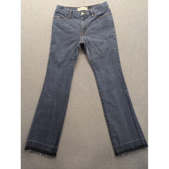 VTG GAP Long and Lean Jeans Womens 6 Blue Stretch Flare Raw Hem Distressed Y2K - Picture 1 of 15